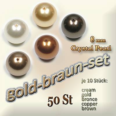 Swarovski Pearls gold-braun-Set  8 mm, 50 Stück