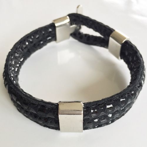 Nappa Leder Armband, Croco-Style, schwarz