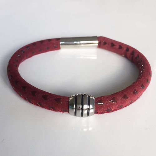 Leder-Armband rot mit Edelstahl Perle silber